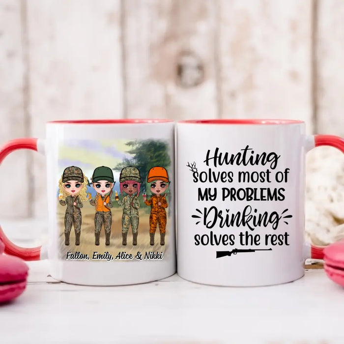 Up To 4 Chibi Hunting Solves Most Of My Problems - Personalized Mug For Her, Friends, Sister, Hunting