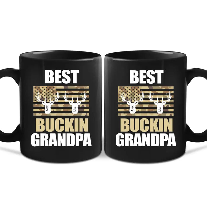 Best Buckin Grandpa - Personalized Gifts Custom Hunting Black Mug for Grandpa, Hunting Lovers