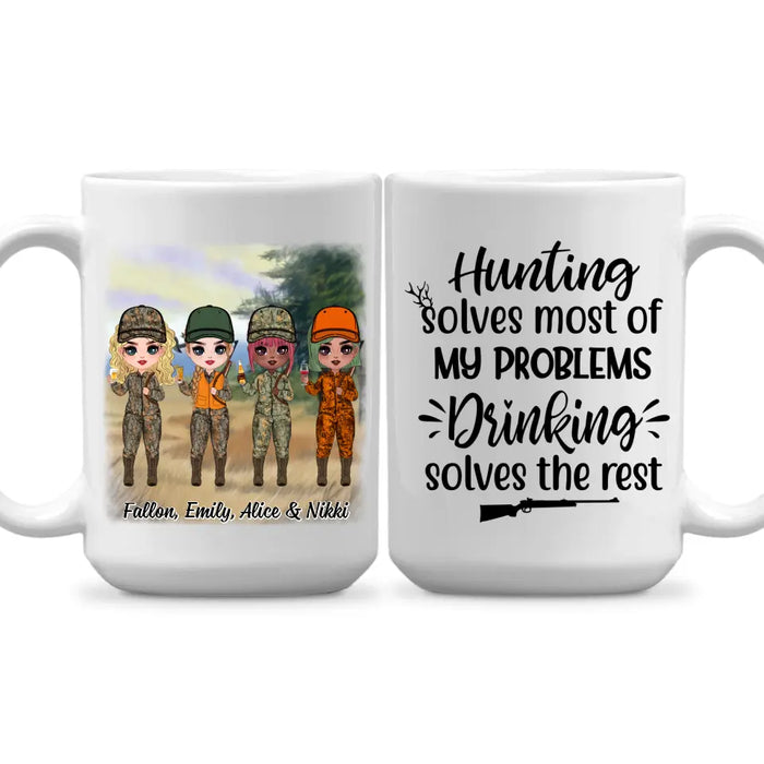 Up To 4 Chibi Hunting Solves Most Of My Problems - Personalized Mug For Her, Friends, Sister, Hunting