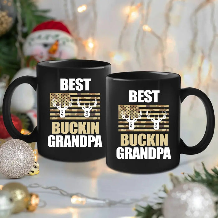 Best Buckin Grandpa - Personalized Gifts Custom Hunting Black Mug for Grandpa, Hunting Lovers