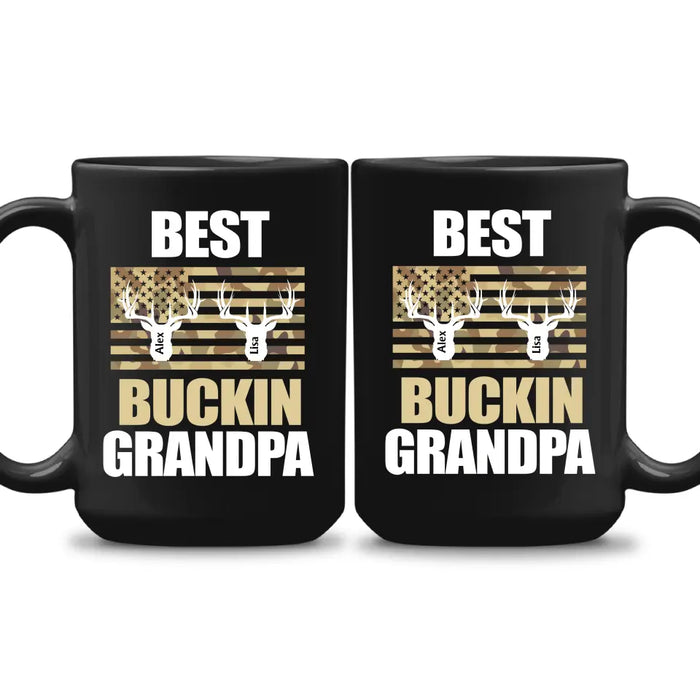 Best Buckin Grandpa - Personalized Gifts Custom Hunting Black Mug for Grandpa, Hunting Lovers