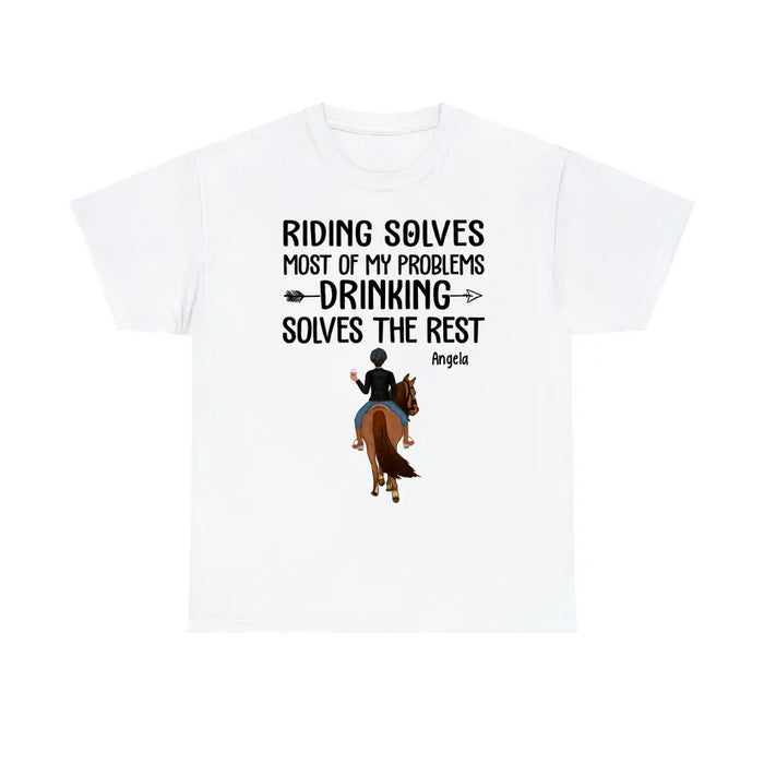 Personalized T-shirt, Girls Riding Horse and Drinking, Gift for Horse Lovers & Friends