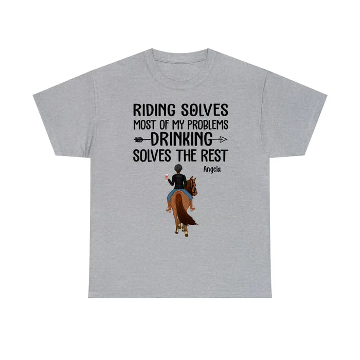 Personalized T-shirt, Girls Riding Horse and Drinking, Gift for Horse Lovers & Friends