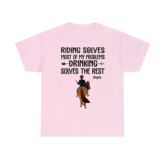 Personalized T-shirt, Girls Riding Horse and Drinking, Gift for Horse Lovers & Friends