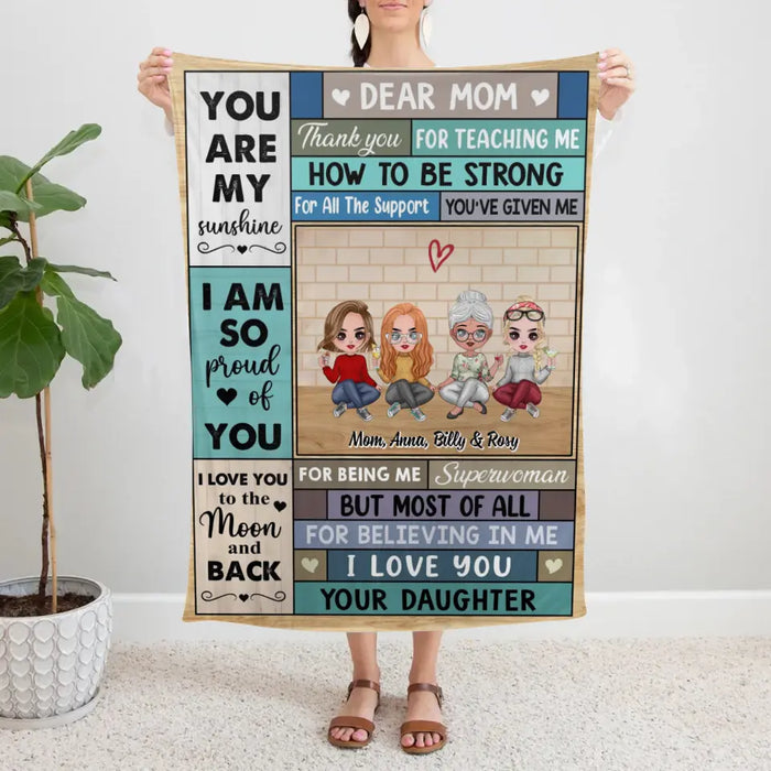 Dear Mom Thank You For Teaching Me How To Be Strong - Personalized Gifts Custom Mother an Daughters Blanket For Mom, Mother's Gift