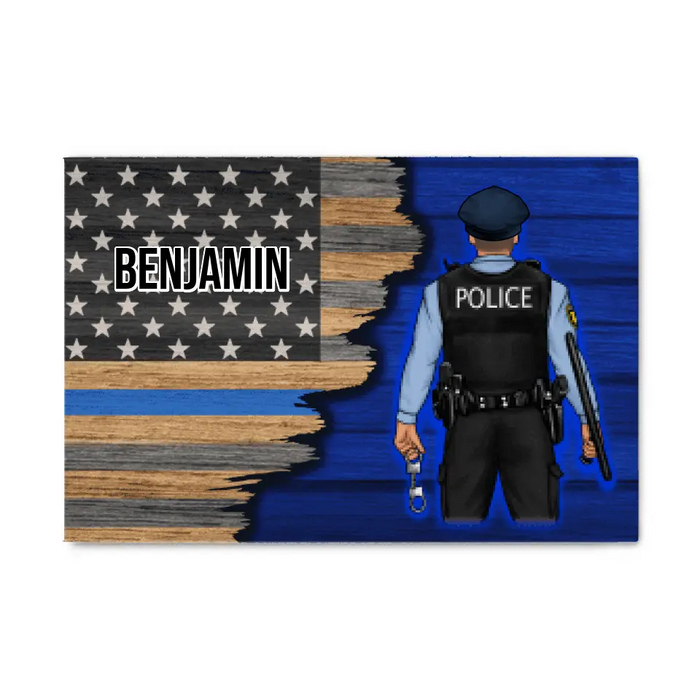 Personalized Canvas, Thin Line Blue American Flag, Gift For Police Officers