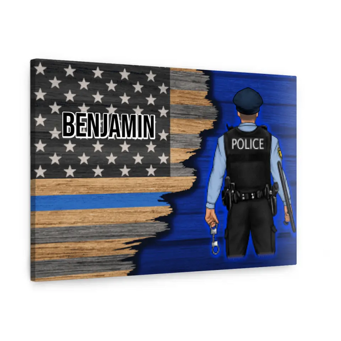 Personalized Canvas, Thin Line Blue American Flag, Gift For Police Officers