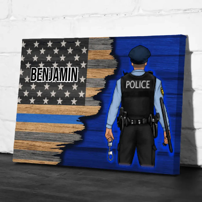 Personalized Canvas, Thin Line Blue American Flag, Gift For Police Officers