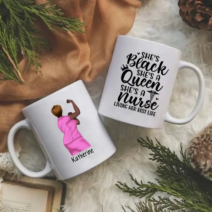 Black Queen Nurse Living Her Best Life - Personalized Mug For Her, Nurse