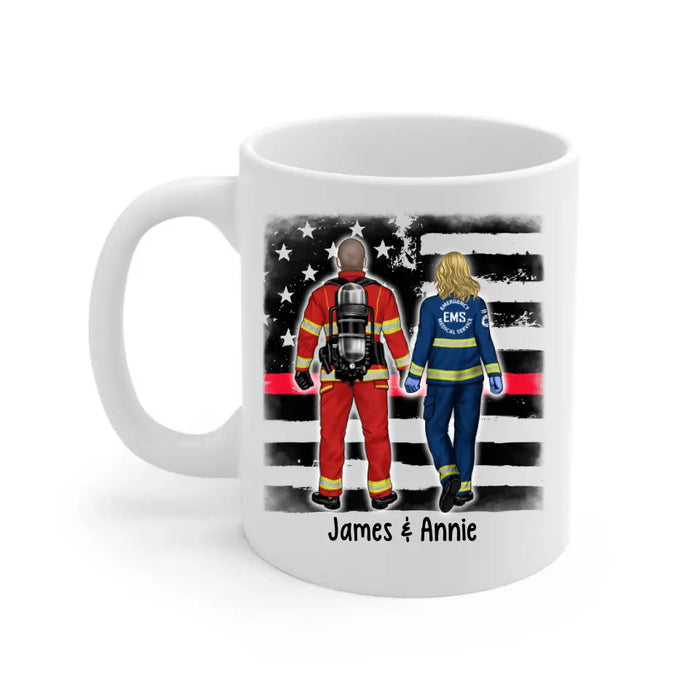 Couple Friends Save Lives - Personalized Mug Firefighter, EMS, Police Officer, Military, Nurse