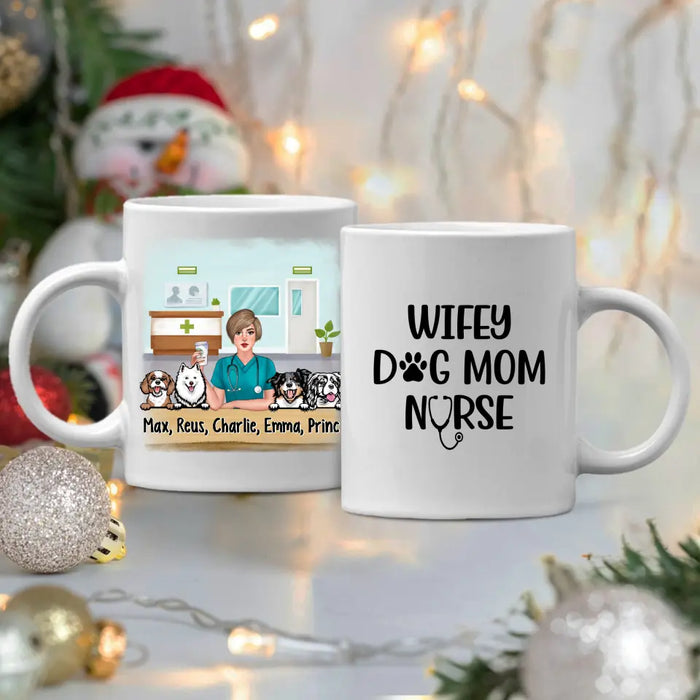 Wifey, Dog Mom, Nurse - Personalized Gifts Custom Dog Mug for Dog Mom and Dog Lovers