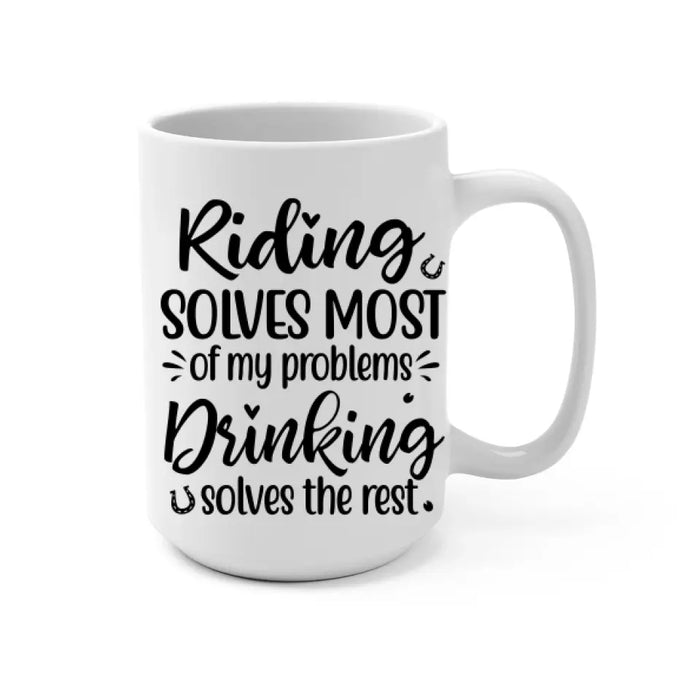 Personalized Mug, Up To 3 Girls, Life Is A Beautiful Ride, Chibi Sisters Drinking, Gift For Sisters, Friends, Horse Riding Lovers