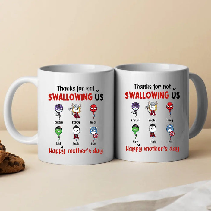 Thanks for Not Swallowing Us - Personalized Gifts Custom Superheroes Mug for Mom, Funny Mother's Day Gift