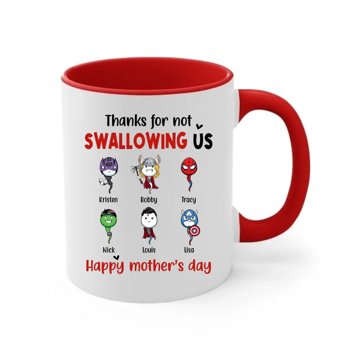 Thanks for Not Swallowing Us - Personalized Gifts Custom Superheroes Mug for Mom, Funny Mother's Day Gift