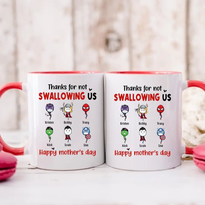 Thanks for Not Swallowing Us - Personalized Gifts Custom Superheroes Mug for Mom, Funny Mother's Day Gift