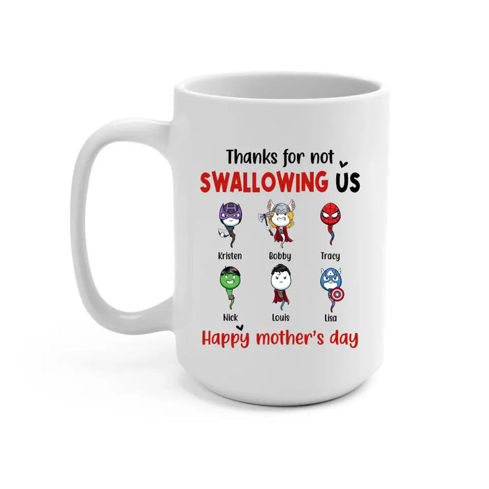 Thanks for Not Swallowing Us - Personalized Gifts Custom Superheroes Mug for Mom, Funny Mother's Day Gift