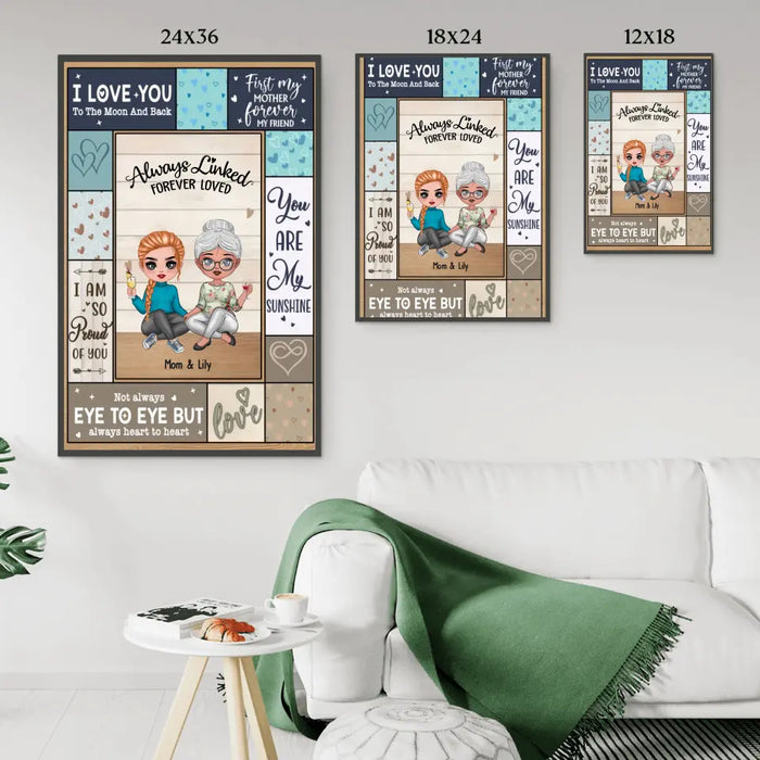 Always Linked  Forever Loved - Personalized Gifts Custom Mother & Daughter Chibi Poster For Mom, Mother's Day Gift