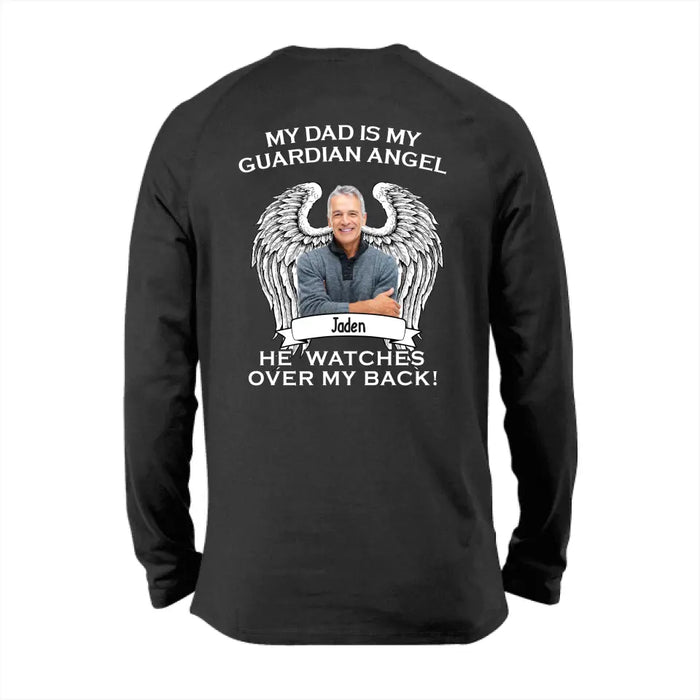 My Dad Is My Guardian Angel He Watches Over My Back - Personalized Gifts Custom Shirt for Loss of Loved Ones, Memorial Shirts