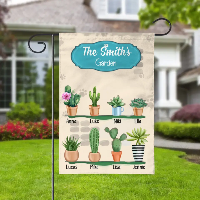 Personalized Grandkids Names Cactus Garden Flag for Grandma Nana, Gardening Lovers