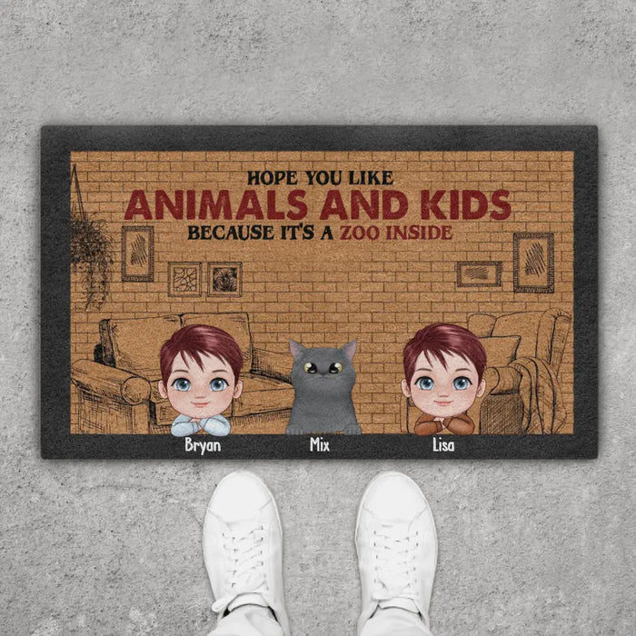 Hope You Like Animals And Kids Because It's A Zoo Inside - Personalized Gifts Custom Doormat for Fur Family, Pet Lovers