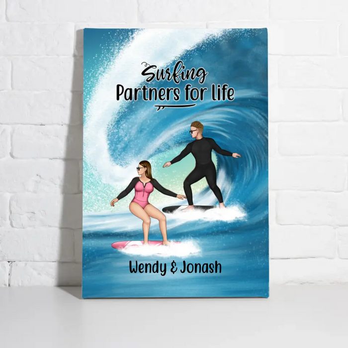 Personalized Canvas, Surfing Couple Sideview Custom Gift For Surfers