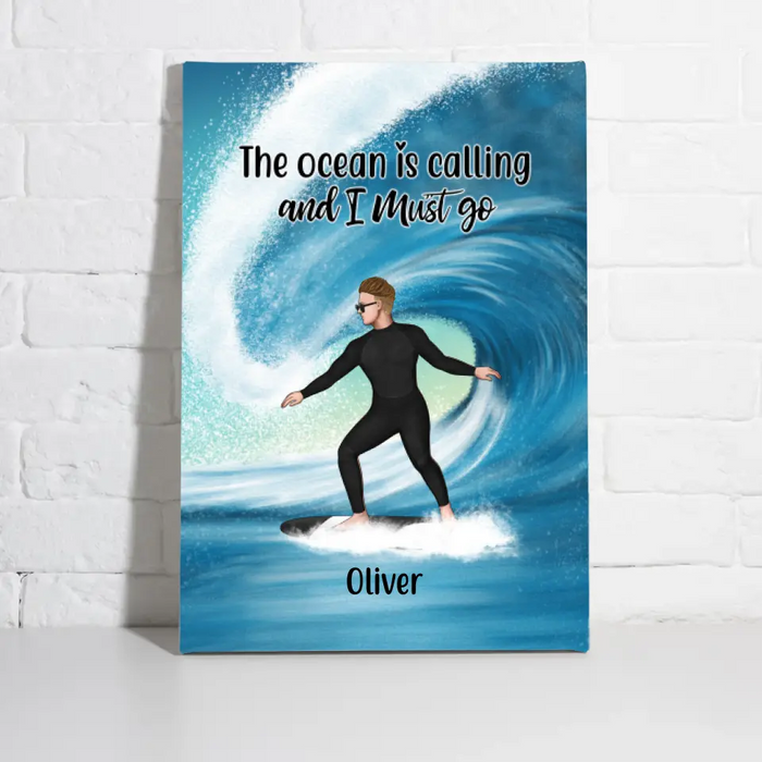 Personalized Canvas, Surfing Solo Sideview Custom Gift For Surfers