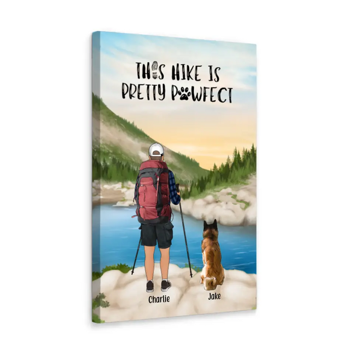 Personalized Canvas, Man Hiking With Dogs, Gift for Hiking and Dog Lovers