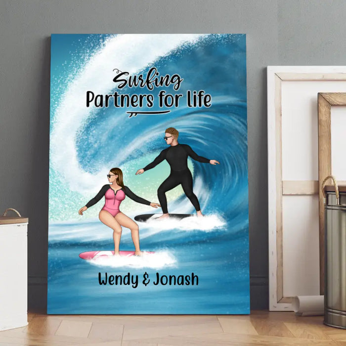 Personalized Canvas, Surfing Couple When You Pass Through The Waters I Will Be With You Custom Gift For Surfers