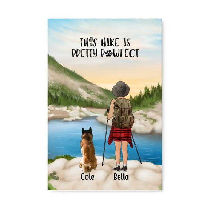 Personalized Canvas, Woman Hiking with Dogs, Gift for Hiking and Dog Lovers