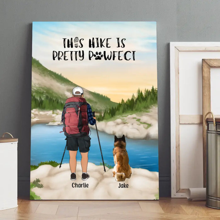 Personalized Canvas, Man Hiking With Dogs, Gift for Hiking and Dog Lovers