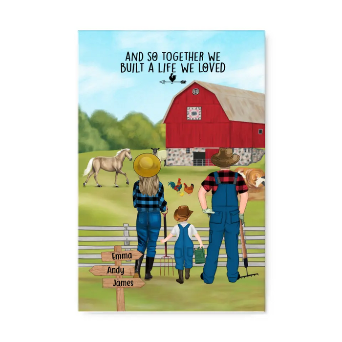 Personalized Canvas, Farming Couple And Kids, Custom Gift For Farmers Family