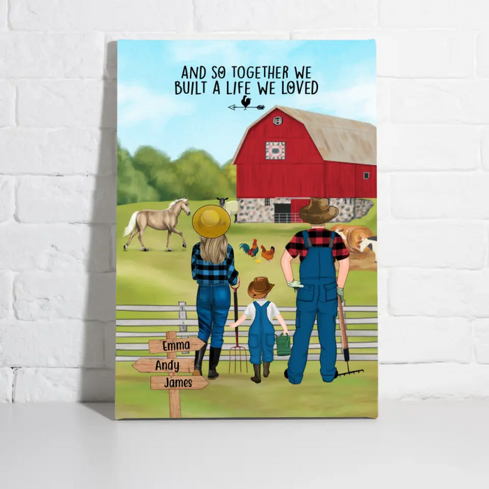 Personalized Canvas, Farming Couple And Kids, Custom Gift For Farmers Family