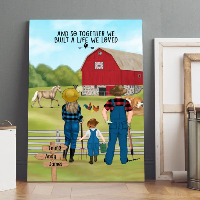 Personalized Canvas, Farming Couple And Kids, Custom Gift For Farmers Family