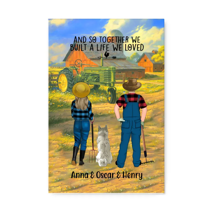 Personalized Canvas, Farming Couple And Pets Custom Gift For Dog Cat Lovers