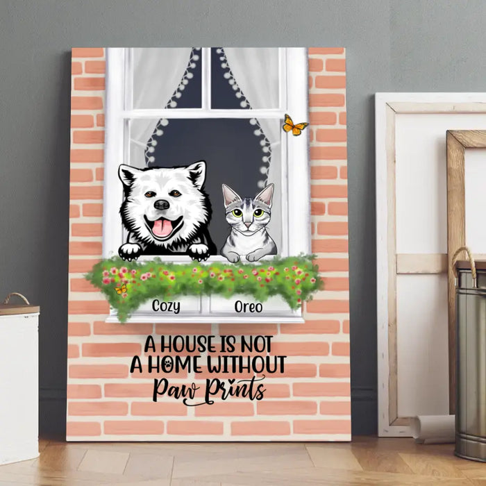 Personalized Canvas, Dog and Cat By Window, Gift for Cat, Dog Lovers