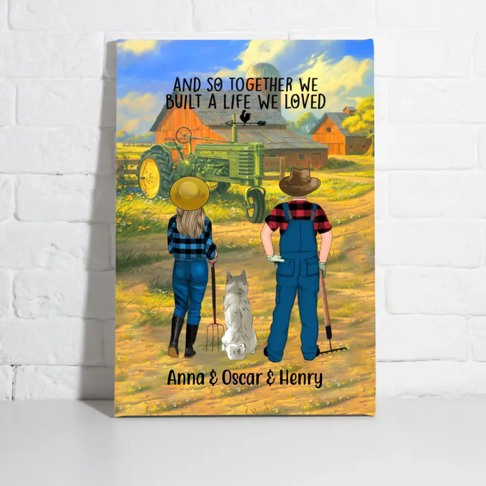 Personalized Canvas, Farming Couple And Pets Custom Gift For Dog Cat Lovers