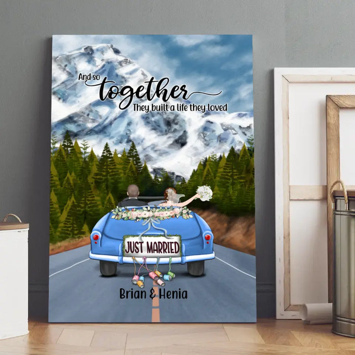 Personalized Canvas, Just Married Couple Driving, Gift For Couples