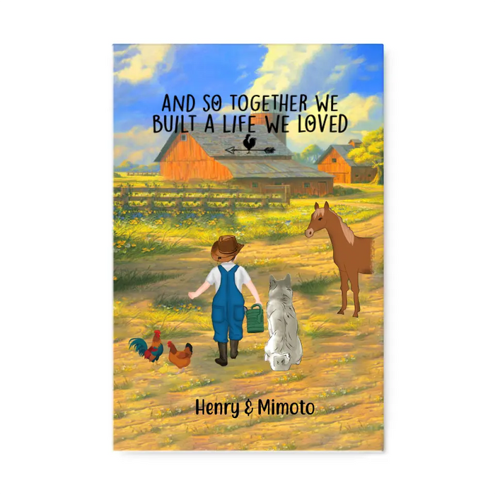 Personalized Canvas, Farming Kid And Pet, Gift For Farming Children And Dog - Cat Lovers