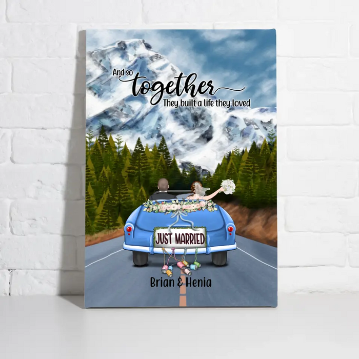 Personalized Canvas, Just Married Couple Driving, Gift For Couples