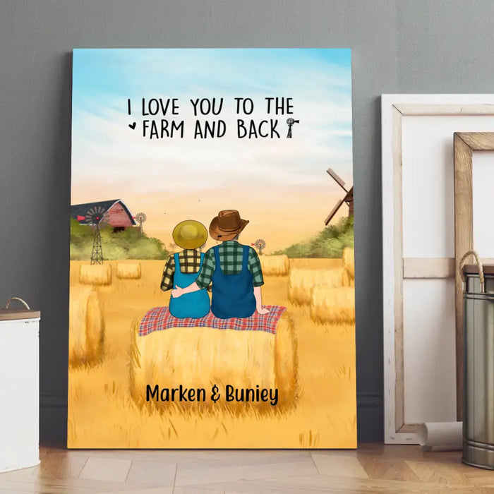 Personalized Canvas, Farmer Couple Sitting On Wheat Straw Bale, Gift For Farming Partners