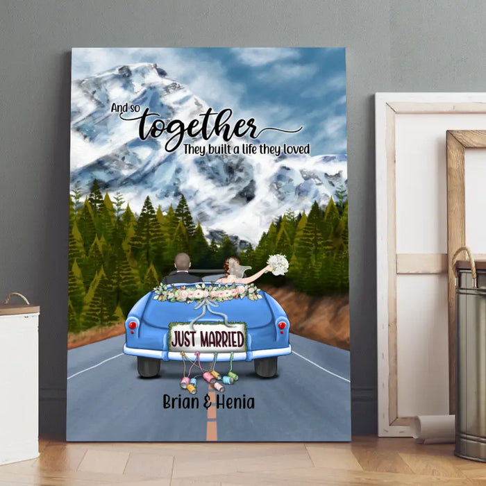 Personalized Canvas, Just Married Couple Driving, Gift For Couples