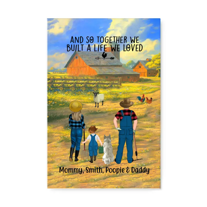 Personalized Canvas, Farming Family And Pet, Gift For Farming And Dog, Cat Lovers