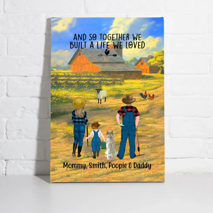 Personalized Canvas, Farming Family And Pet, Gift For Farming And Dog, Cat Lovers