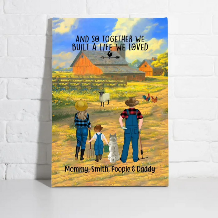 Personalized Canvas, Farming Family And Pet, Gift For Farming And Dog, Cat Lovers