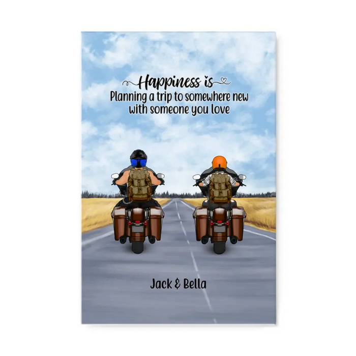 Personalized Canvas, Rding Partners Travelling by Mortorcycle, Gift for Motorcycle Lovers, Travelers