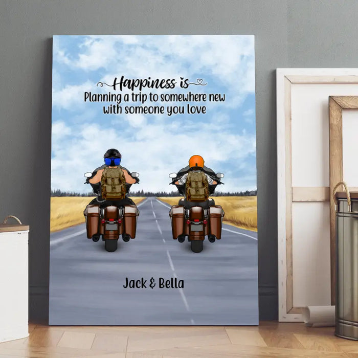 Personalized Canvas, Rding Partners Travelling by Mortorcycle, Gift for Motorcycle Lovers, Travelers