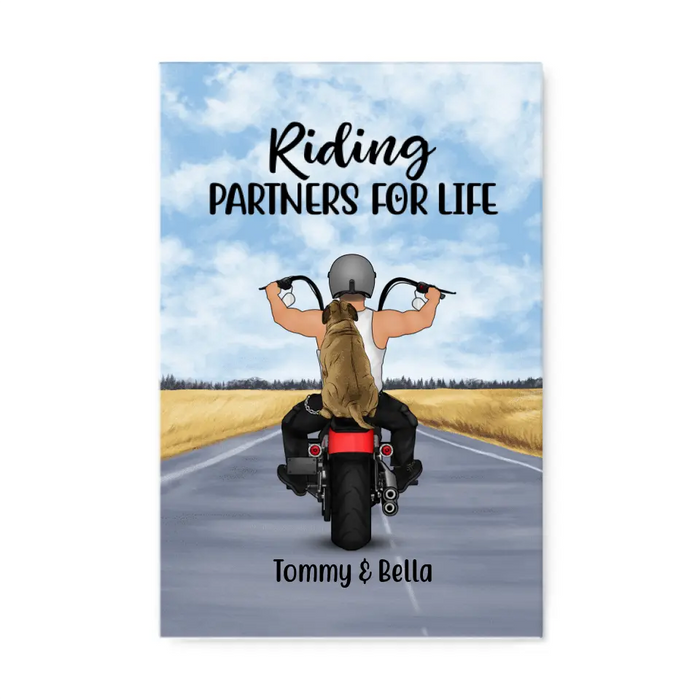 Riding Partners for Life - Personalized Gifts for Dog Dad and Motorcycle Lovers - Custom Canvas for Dog Lovers