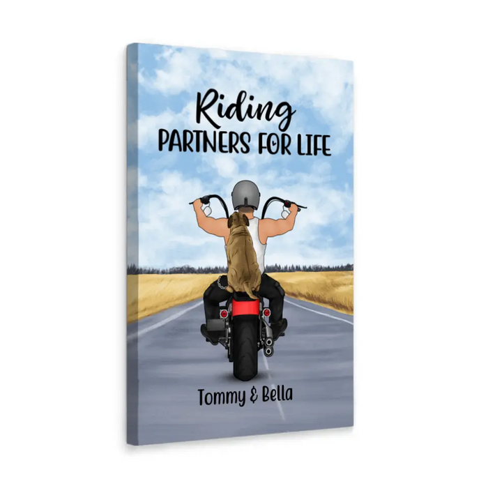 Riding Partners for Life - Personalized Gifts for Dog Dad and Motorcycle Lovers - Custom Canvas for Dog Lovers