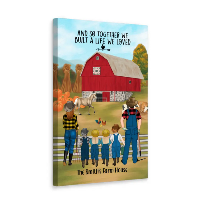 Personalized Canvas, Farming Family Harvest In The Fall, Up To 4 Kids, Gift For Farmers