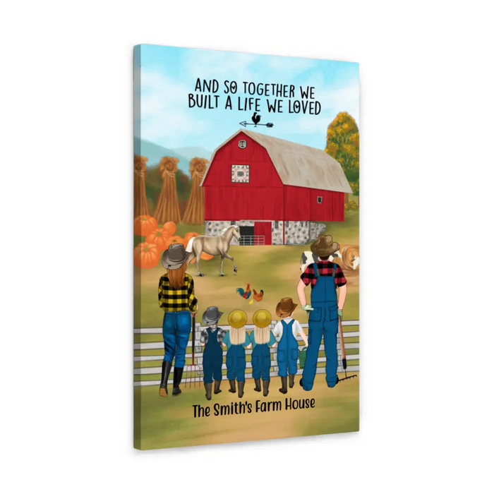 Personalized Canvas, Farming Family Harvest In The Fall, Up To 4 Kids, Gift For Farmers